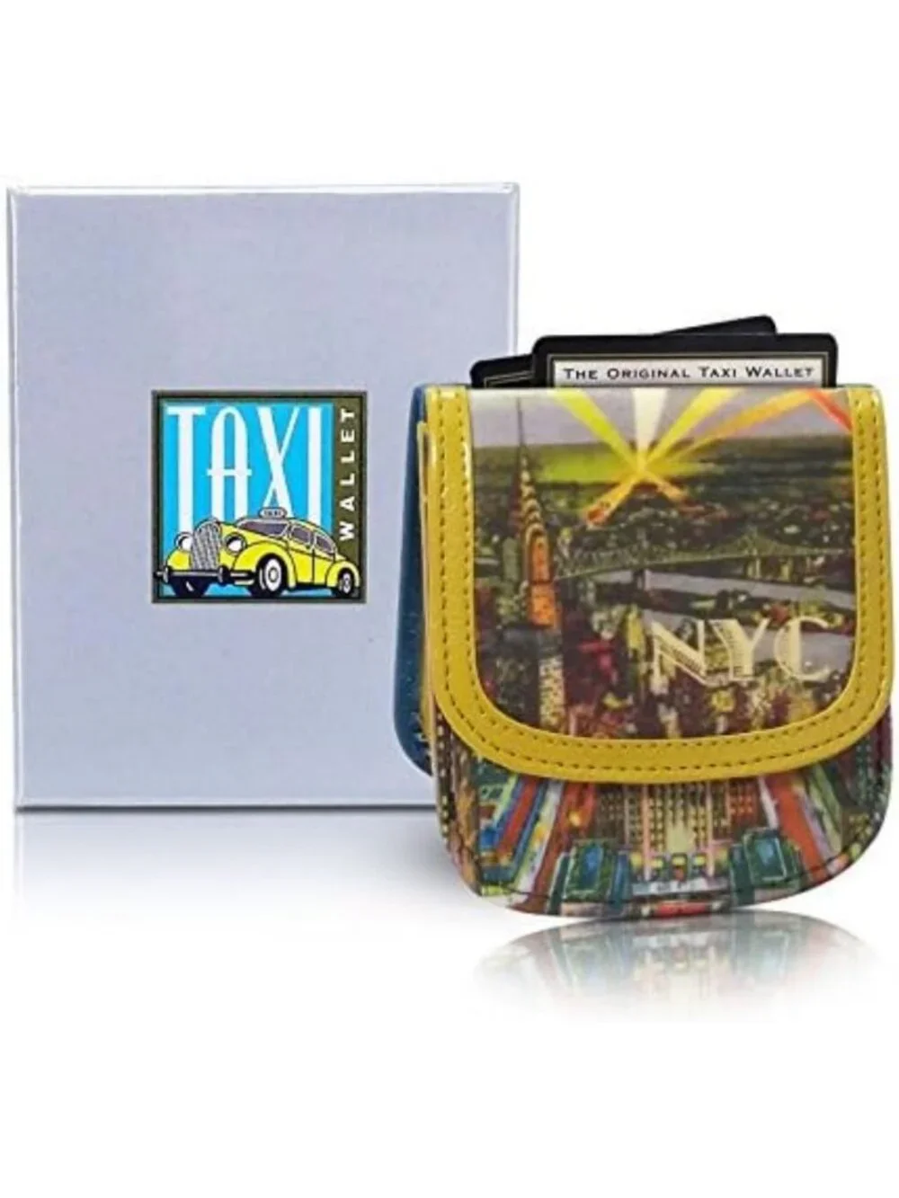 Compact Faux Leather Wallet - New York Night Design, Front Pocket, For Cards